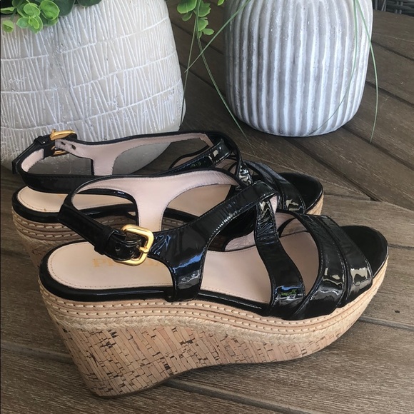 PRADA Patent Leather Cork Platform Wedge Sandal 37 - Picture 6 of 8